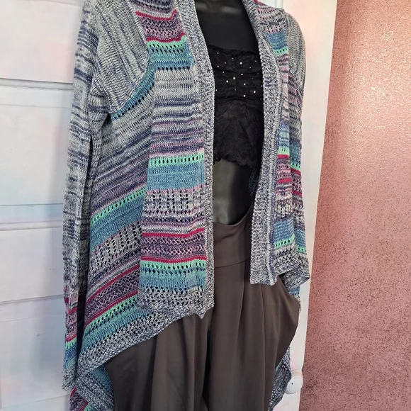 Eyeshadow Multicolor Open-Front Woven Cardigan! Boho! High Low Design, EUC! - Picture 2 of 7